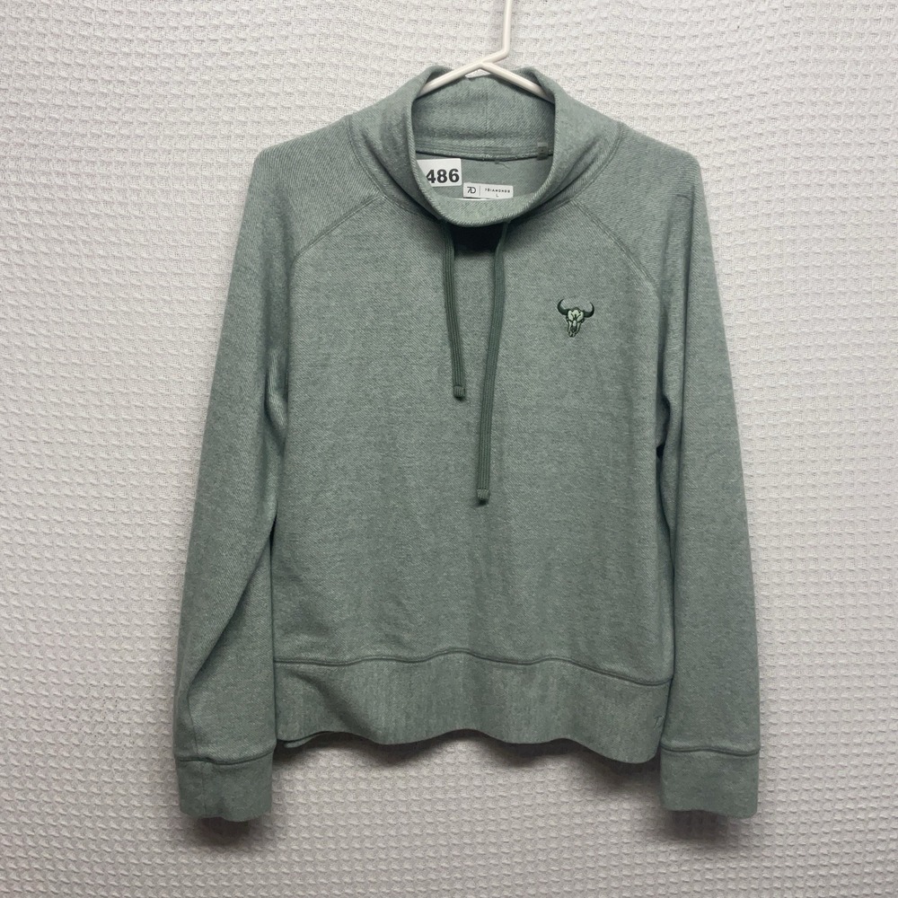 7Diamonds Generation‎ Women's L Sage Green Sweatshirt Mock Neck Drawstring Bull